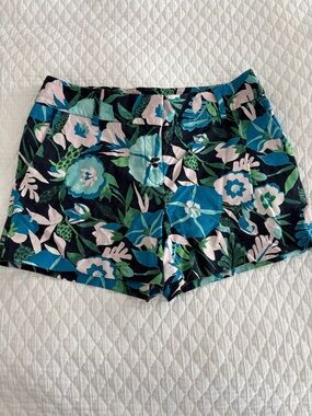LOFT Floral High-Waist Shorts in Blue, Green & Cream